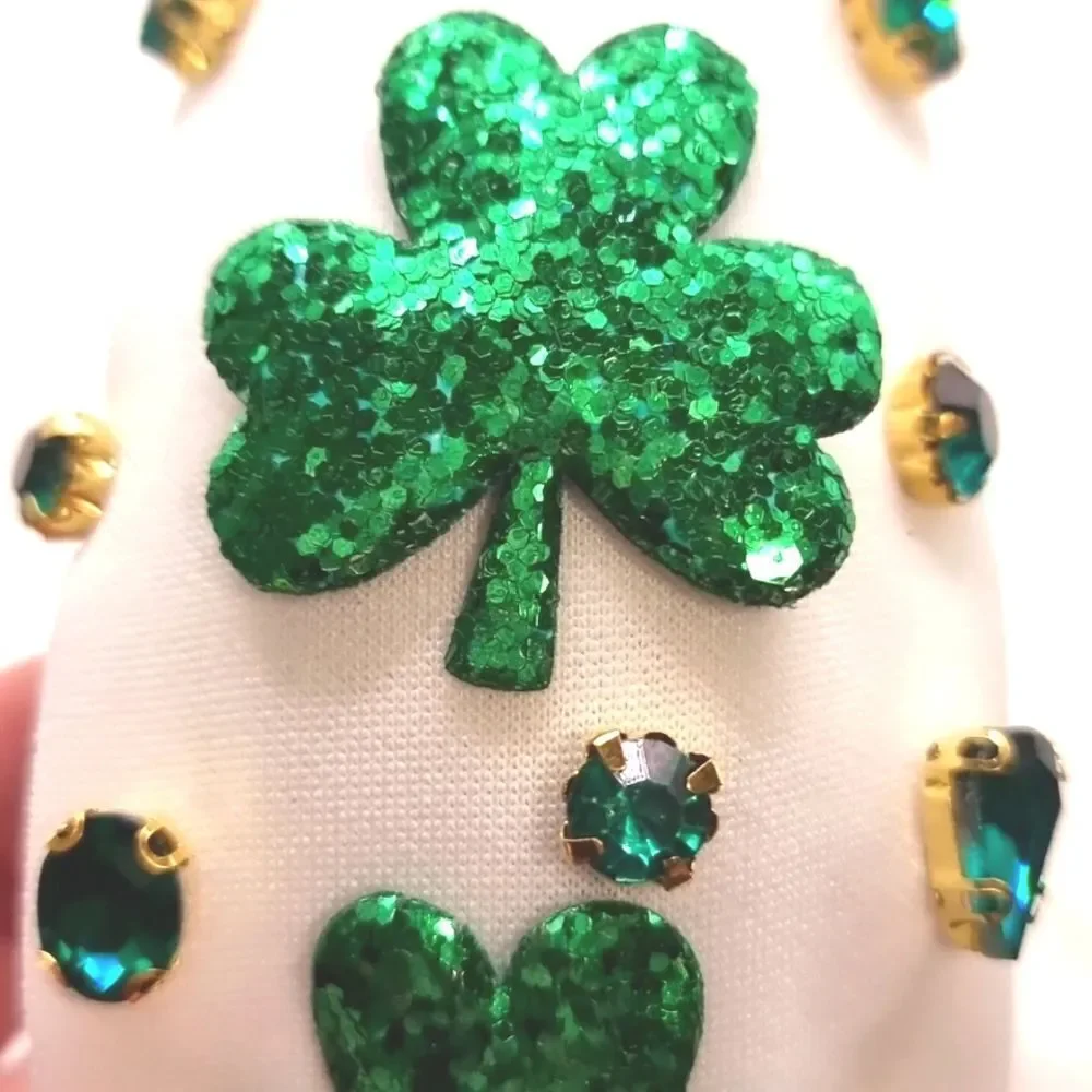 New GREEN CLOVER SEQUIN RHINESTONE HEADBAND top knot